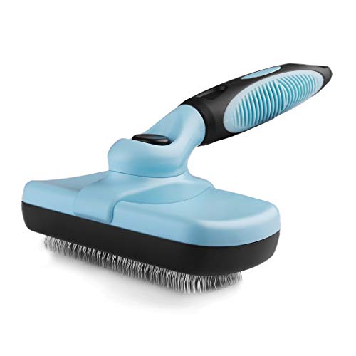 Pets First Self-Cleaning Slicker Brush for Dogs and Cats - Retractable Design for Quick Pet Fur Removal, Fine Bristles to Detangle and Massage