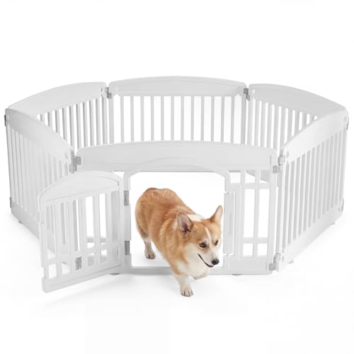 NEWBULIG Dog Playpen 6-Panel, 24IN Puppy Playpen, Stable Dog Play Pen Indoors/Outdoor with Secure Locking Door, Plastic Pet Fence for Small & Medium Dogs | Portable, Secure Locking Door, Indoor Outdoor Yard RV Camping, Small Medium Dogs, White - color: Wh