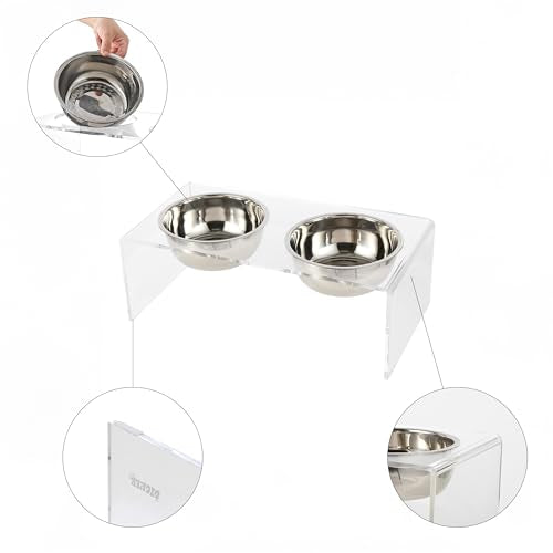 DBL2001A Keaton 7.5" Medium/Large Modern Lucite Rectangular Elevated Pet Feeder with 54oz 2-Stainless Steel Bowls, Clear/Chrome - color: Clear/Chrome, size: 54 Ounces (7.5" Cups 2-Pack)