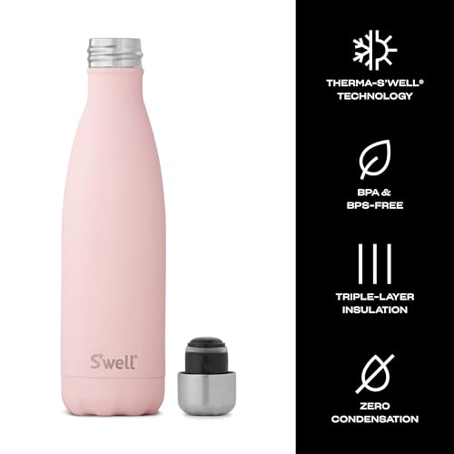 S'well Stainless Steel Water Bottle, 17oz, Pink Topaz, Triple Layered Vacuum Insulated Containers Keeps Drinks Cold for 36 Hours and Hot for 18, BPA Free, Perfect for On the Go - color: Pink Topaz, size: 17 Ounces