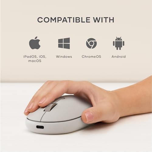 Satechi OntheGo Bluetooth Mouse, Connect Up to 3 Devices, for Laptop, Sand | USB-C rechargeable battery, compact & portable, for laptop, computer, tablet - color: Sand