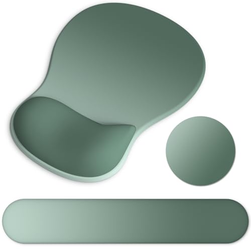 Ergonomic Mouse Pad with Wrist Rest and Keyboard Wrist Rest, Gel Mousepad and Wrist Rest for Computer Keyboard, Pain Relief, Non-Slip PU Base, Mouse Pad with Wrist Support for Gaming, Sage Green - color: Dark Green
