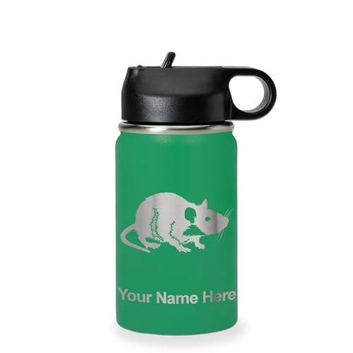 LaserGram Personalized 12oz Water Bottle, Rat (Green) | Engraved Gift, Vacuum Insulated Stainless Steel, Flip-Top Straw Lid, Laser Engraved With Your Name - color: Green, size: 12 Ounces