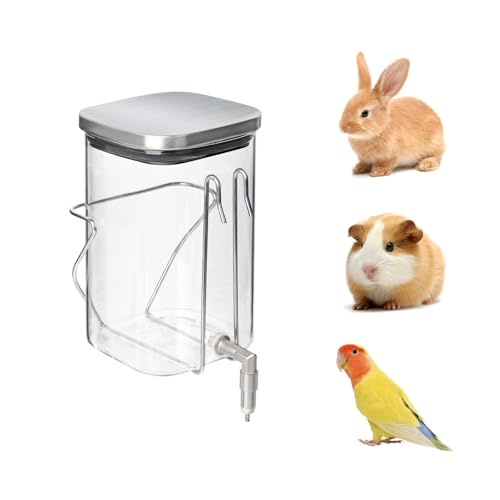 Premium Stainless Steel & Glass Pet Water Bottle - Firing Pin No-Drip Dispenser for Rabbits/Parrots/Rodents | 3 Size Options with Universal Cage Mount (1000ml) - size: 1000ml
