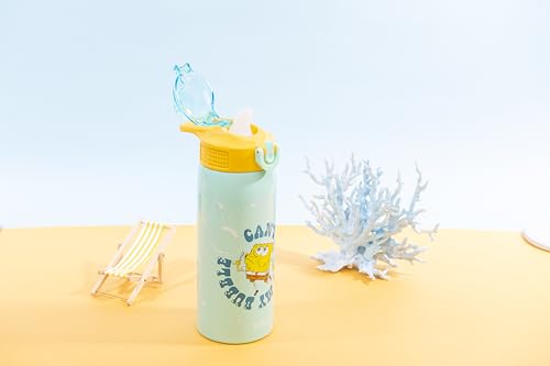 Zak Designs SpongeBob Sage 19oz Leak-Proof Straw Kids Water Bottle | BPA Free, Insulated Stainless Steel, Cupholder Friendly, Dishwasher Safe, Lid Lock, Handle, For School, Home, Travel, Outdoor - color: SpongeBob and Patrick