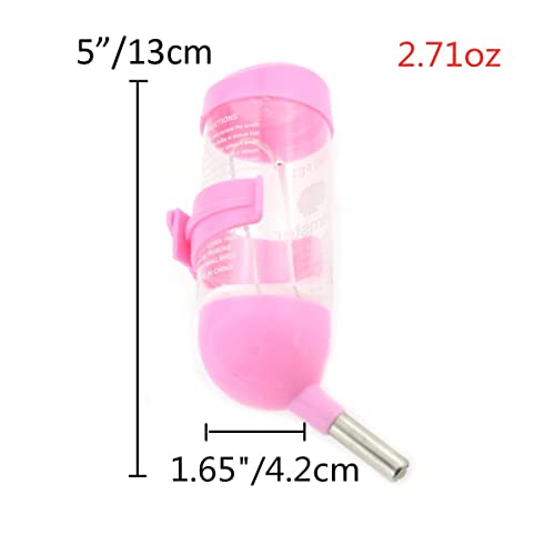3 in 1 Hamster Water Bottle + Flying Saucer Exercise Wheel for Dwarf Hamster Mouse Rat Hedgehog (Pink, 80ml)
