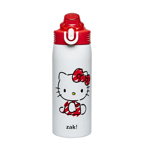Zak Designs Sanrio Hello Kitty Sage 19oz Leak-Proof Straw Kids Water Bottle | BPA Free, Insulated Stainless Steel, Cupholder Friendly, Dishwasher Safe, Lid Lock, Handle, For School, Home, Travel, Outdoor - color: Hello Kitty (Sage)