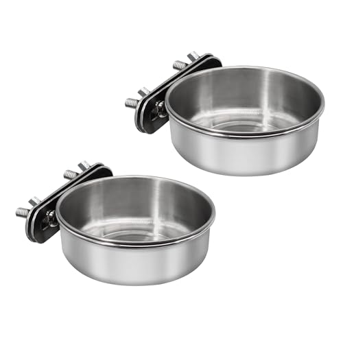 Bird Feeding Dish Cups, Stainless Steel, 2 Pack, Small | Parrot Food Bowl, Cage with Clamp Holder, Birdcage Coop Water Feeder, For Cockatiel Parakeet Macaw Finches Lovebirds - color: 2 Pack, size: Small