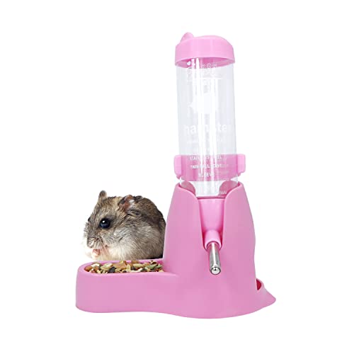 Wontee 3 in 1 Hamster Water Bottle with Food Bowl Hideout Base, 125ML, Pink | Water dispenser, food container, hideout, stable base, easy to refill, for glass tank/cage, dwarf hamster/mouse/gerbil, 4.2oz - color: Pink, size: 125ML