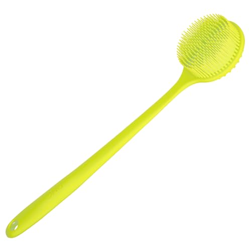 DNC Silicone Back Scrubber for Shower Soft Bath Body Brush with Long Handle (Green) - color: Green