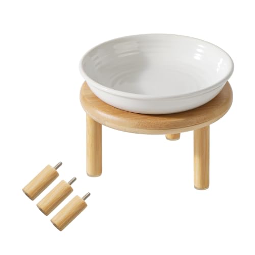 Havniva Elevated Cat Bowls, Ceramic Cat Bowl with Bamboo Stand Wide Opening | 5.7” Raised Cat Food Bowls, Whisker Friendly Cat Dish, Anti-Slip Cat Water Bowls, Shallow Cat Bowls, Cat Food & Water Bowl - color: White