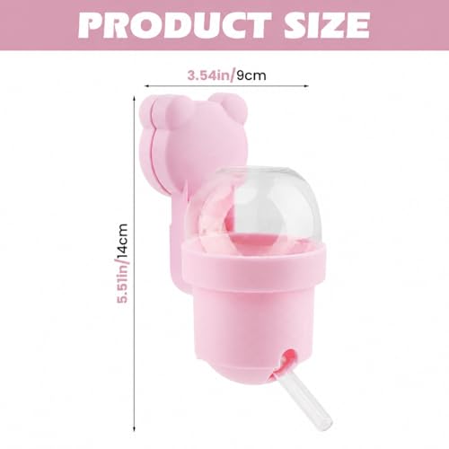 Magnetic Hamster Water Bottle, 3.7 oz Glass Small Pet Water Dispenser with Quiet Vacuum Nozzle, Drop-Resistant Holder for Cage or Glass Tank, for Hamsters, Gerbils and Mice(Pink)