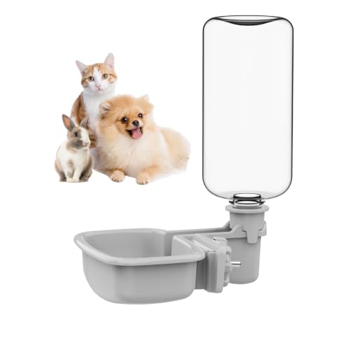 Pet Water Bottle for Cage, Anti-Overflow Gravity Water Bowl Dispenser for Puppies, Cats, Rabbits, Ferrets, Guinea Pigs, and Other Small Animals (Gray, 25oz) - size: 25oz