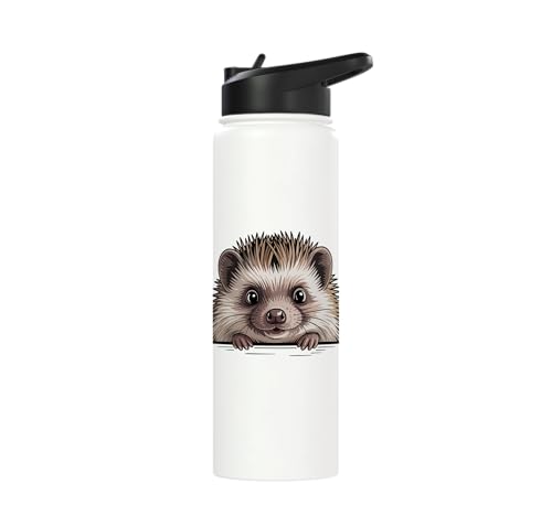 Hedgehog Cute Peeking Spiky Animal Lover Stainless Steel Insulated Water Bottle - color: White