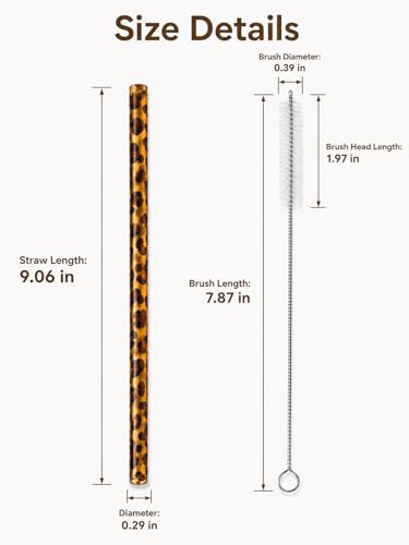 10PCS Set Leopard Straw Cheetah Animal Straws Hard Plastic Reusable Straw and Cleaning Brush Heart Silicone Straw Toppers with Leopard Print Summer Party Supplies (Brown) - color: Brown