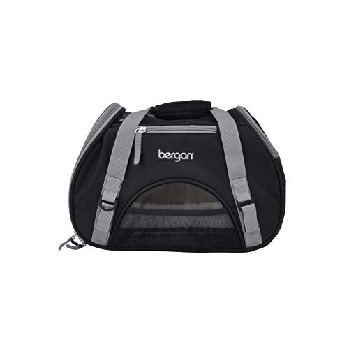 Coastal Pet Bergan Comfort Carrier - Breathable Travel Carrier for Dogs & Cats - Black & Grey, 16" x 8" x 11" - color: Black and Grey, size: 12.0"L x 16.3"W x 8.0"H