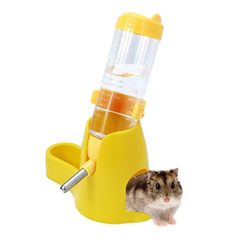 Wontee 3 in 1 Hamster Water Bottle with Food Bowl Hideout Base 125ML Yellow | Water dispenser, food container, hideout, stable base, easy to refill, for glass tank/cage, dwarf hamster/mouse/gerbil, 4.2oz - color: Yellow, size: 125ML