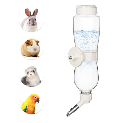 VANNON 17oz Small Animal Water Dispenser for Crate, Parrots Water Bottle for Cage, Chewproof Pet Water Bottle for Rabbits, Guinea Pigs, Ferrets, Chinchillas and Other Small Rodents, Top Fill, White - color: White