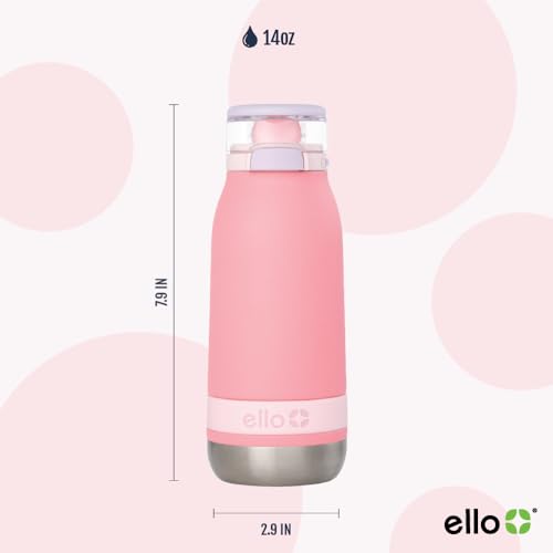 Ello Emma 14oz Insulated Stainless Kids Water Bottle with Straw, Sweetheart | Insulated stainless steel kids water bottle with straw, leakproof locking lid, carry handle, and cold drinks for school - color: Sweetheart
