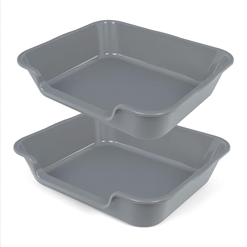Extra Large Low Entry ABS Cat Litter Box, Grey, 24" L x 20" W, 2 Pack | Durable low entry litter box, non-stick, odor-free, ideal for seniors, kittens, rabbits, large cats and multi-pet homes. - color: Dark Gray, size: Large (Pack of 2)