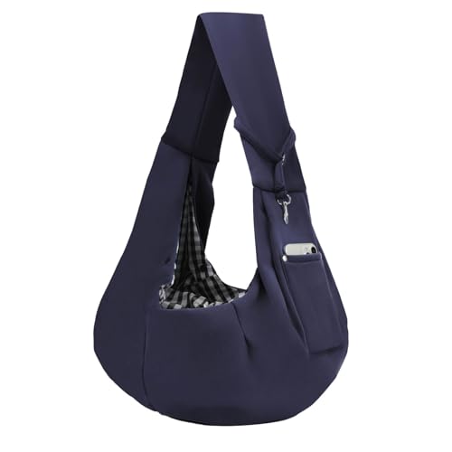 ARZQUT Dog and Cats Carrier Sling, Small Pet Carrier with Storage Pocket | Reversible Puppy Sling Carrier, Safety Buckle, Storage bag, Machine Washable for Travel, Outdoor Activitie, Hand-Free - color: Dark Blue