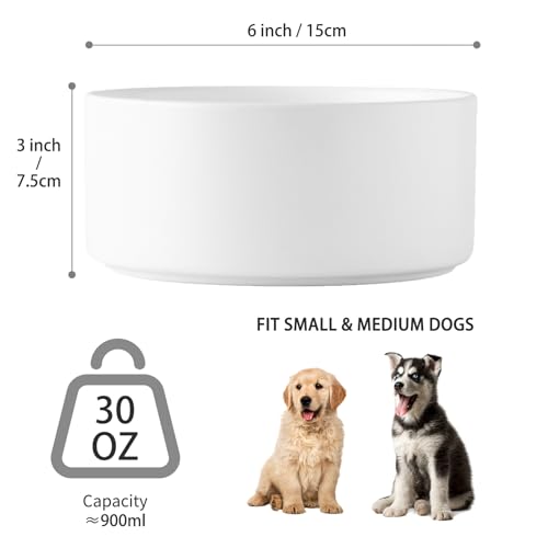 6'' Ceramic Dog Bowl - 30Oz Classic Dogs Food & Water Bowl for Small and Medium Breed Dogs, Heavy Duty Non-Slip Dog Dishes, Food Grade Stoneware Pet Bowl, Dishwasher & Microwave Safe, White - color: Bowl - White, size: 6 inch