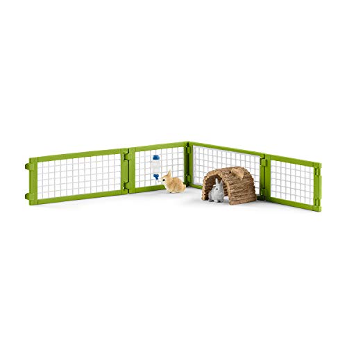 Schleich Farm World, Easter Toys for Boys and Girls Ages 3-8, 8-Piece Playset, Rabbit Hutch and Bunny Playpen Toy Set - style: Rabbit