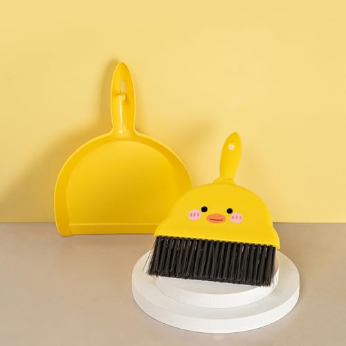1Pc Small Dust Pan and Brush Set,Cute Yellow Mini Broom and Dustpan Set | Small Dust Pan Mini for Tabletop Debris,Keyboards&Clean Pet Cages Guinea Pig Cage