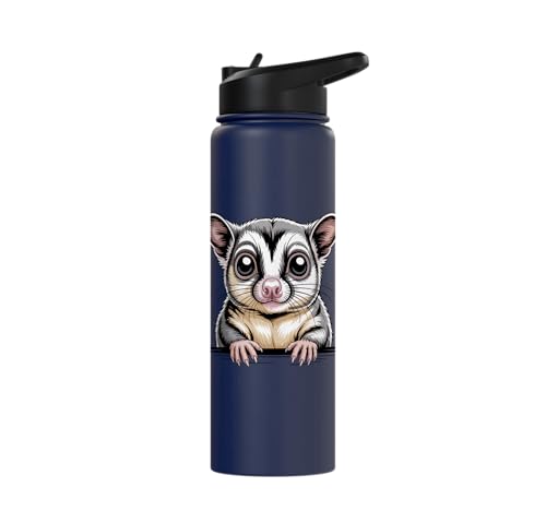 Sugar Glider Cute Peeking Marsupial Funny Animals Stainless Steel Insulated Water Bottle - color: Navy Blue