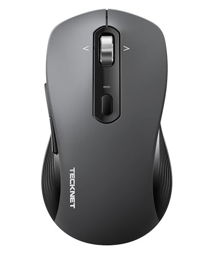 TECKNET Wireless Bluetooth Mouse, [USB + BT1 + BT2] Silent Click,4-Way Scroll Wheel Wireless Mouse for Laptop, Full-Size, 4800 DPI Computer Mice, Dual Mode for Laptop, PC, iPad, MacBook - Grey
