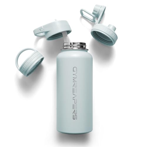 Gymreapers Insulated Water Bottle with Straw - 32 OZ Stainless Steel Water Bottles - BPA Free Metal Double Wall Vacuum Cold Hot Leakfree Flask Jug For Travel, Sports, Gym, School & Workout - color: Glacier