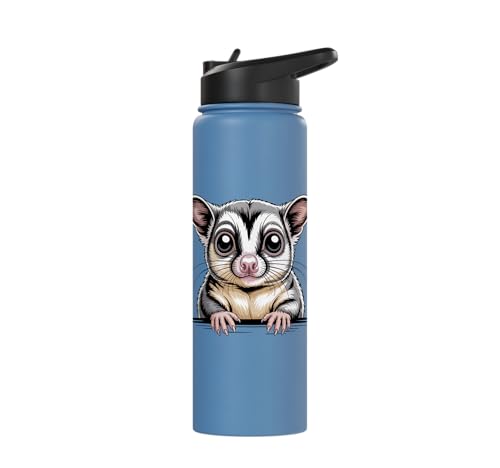 Sugar Glider Cute Peeking Marsupial Funny Animals Stainless Steel Insulated Water Bottle - color: Light Blue