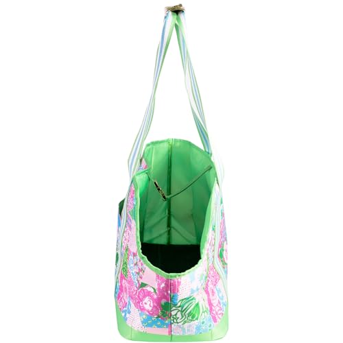 Lilly Pulitzer Small Pet Carrier 60lb Capacity, Crazy Quilt Home | Soft Sided with Removable Padded Insert, Shoulder Straps, Open-Top with Gold Buckle Closure & Safety Clip & Exterior Pocket