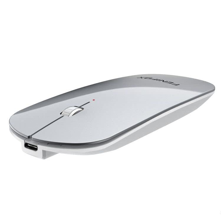 FENIFOX Wireless Bluetooth Mouse, Slim Travel Silent Rechargeable Silver | Flat, Portable, Whisper Quiet, 3 Buttons Design , 2400 DPI Precision for iPad Laptop MacBook Tablet iPhone - color: Silver