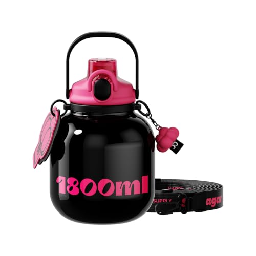 60 oz Gallon Insulated Water Bottle with Straw Lid, Black | Premium 316L Stainless Steel, Leakproof, Wide Mouth Water Jug with Handle, All-day Hot or Cold Retention, Travel & Daily Use - color: Black, size: 60 Ounces