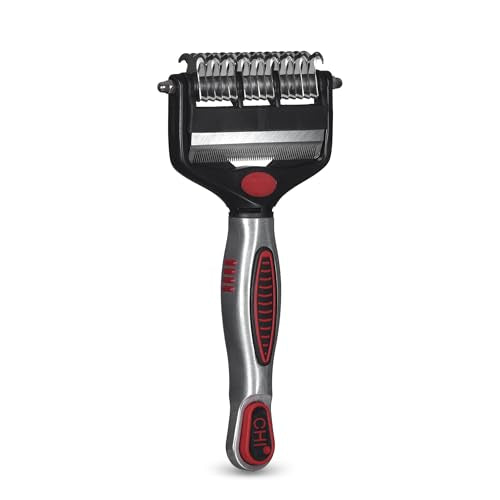 CHI for Dogs 2 in 1 Dematting and Deshedding Rake, Dual Head Dog Grooming Tool with Wide Tooth Dematting Rake and Fine Deshedding Rake, Detangler Comb for Thick Double and Long Dog Coat | Dual-head design, wide-tooth dematting and fine deshedding rakes, d
