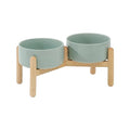 Havniva Elevated Dog Bowls Ceramic Dog Bowls with Stand, Dog Food Bowl | 6.1” Raised Dog Bowls with Non-Slip Wood Stand, Dog Food and Water Bowl Set, Double Dog Feeding Bowls for Small & Medium Dogs - color: 2 Bowls+Stand - Light Green, size: 6.1inch
