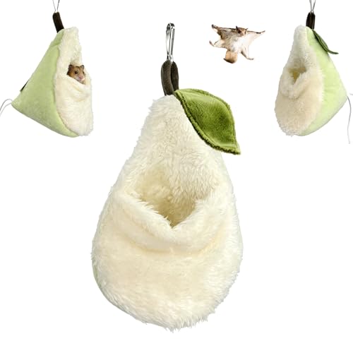 Hamster Bed, Plush Pear-Shaped Small Animal Sleeping Pouch - Cozy Hanging Hideout Nest for Sugar Glider, Mice, Gerbil, Degu, Golden Bear, Warm Cage Accessories