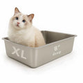 FELIO Stainless Steel Cat Litter Box - XL Metal High Sided Cat Pan, 23.6" L×15.7" W×7.9" H, Splash-Proof and Non-Stick Cats Poop Box odorless, Easy to Clean for Big Cats, Rabbit, Dog, Ferret - size: X-Large