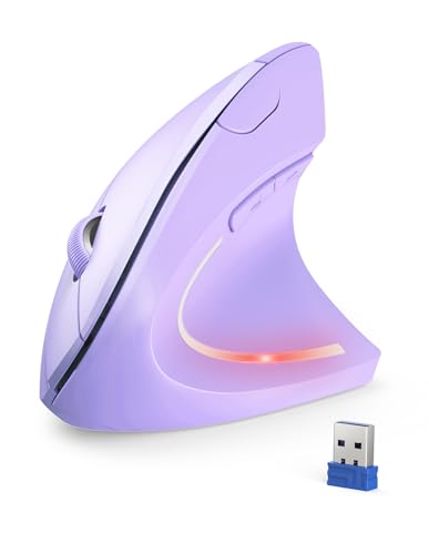 TECKNET Ergonomic Mouse, 4800 DPI Wireless Vertical Mouse with 5 Adjustable DPI Levels, 2.4GHz Optical Carpal Tunnel Mouse, 6 Buttons Wireless Mouse for Laptop, Desktop, PC, MacBook - Light Purple - color: Light Purple