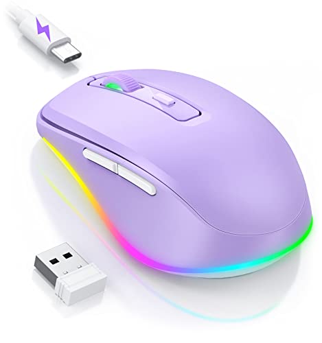 PEIOUS Wireless Mouse Jiggler - LED Wireless Mice with Build-in Mouse Mover, Rechargeable Moving Mouse for Laptop with Undetectable Random Movement Keeps Computers Awake - Purple | Rechargeable, Silent Clicks, Adjustable DPI and Random Movement Keep Compu
