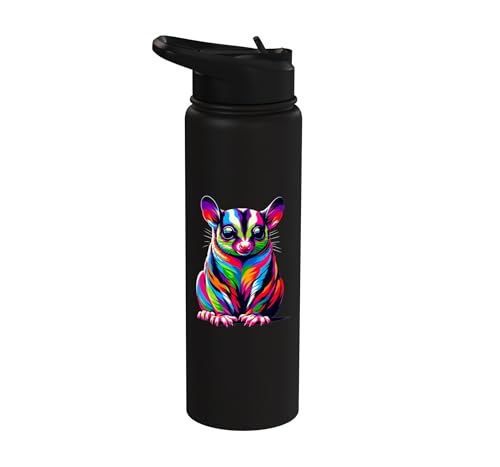 Colorful Pop Art Sugar Glider Sugar Gliders Stainless Steel Insulated Water Bottle - color: Black