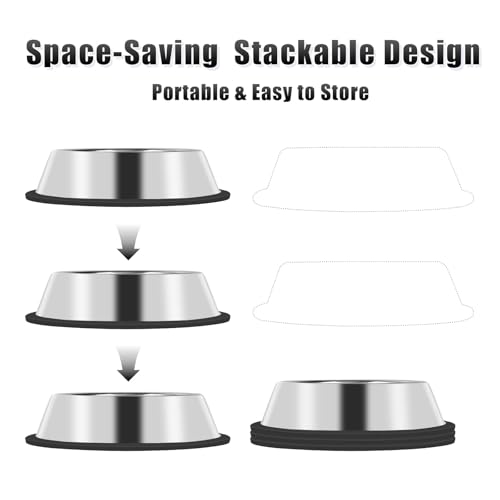 3Pcs Stainless Steel Dog Bowls Set - Non-Slip Food and Water Bowl 54 Oz - Dishwasher-Safe, Rust Resistant Metal Pet Bowls for Small/Medium/Large Sized Pets - color: Classic, size: 54 oz