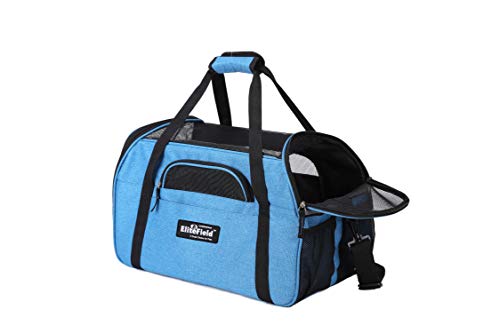 EliteField Soft-Sided Pet Carrier for Cats & Small Dogs (3-Year Warranty) | Airline Approved, Removable Bed & Cover, Built-In Leash, Luggage Sleeve, Seat Belt Loop, Waterproof, Durable, Foldable - color: Sapphire Blue, size: 17.0"L x 9.0"W x 12.0"H