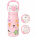 18oz Insulated Stainless Steel Kids Water Bottle for School, Animal | 2-in-1 Straw & Spout Lid, Leak-Proof, BPA-Free, for Girls & Boys, Pink - color: 18oz Light Pink-Animal
