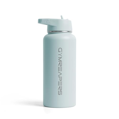 Gymreapers Insulated Water Bottle with Straw - 32 OZ Stainless Steel Water Bottles - BPA Free Metal Double Wall Vacuum Cold Hot Leakfree Flask Jug For Travel, Sports, Gym, School & Workout - color: Glacier