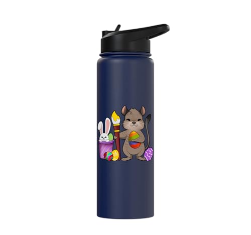Cute degu painting Easter eggs Stainless Steel Insulated Water Bottle - color: Navy Blue
