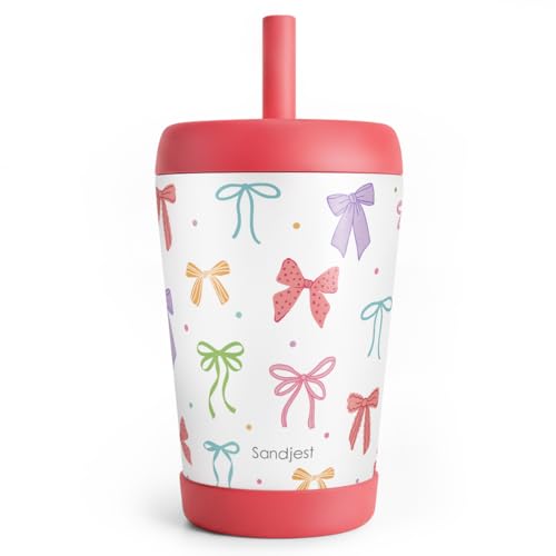 SANDJEST Bows Insulated Sippy Tumbler 12 Oz, Gift for Birthday, Christmas & Back to School (Multicolor 1) - color: Bow 2