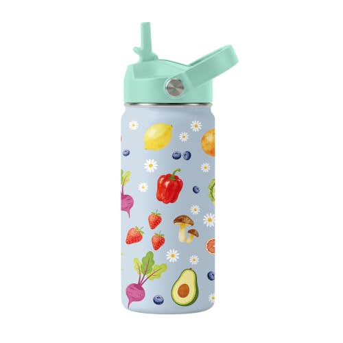 Fruit 16 oz Water Bottle with Straw – Stainless Steel Vacuum Insulated Cup, Leakproof Straw Lid, Reusable Travel Mug for Boys and Girls Outdoor Sports - color: Fruit1