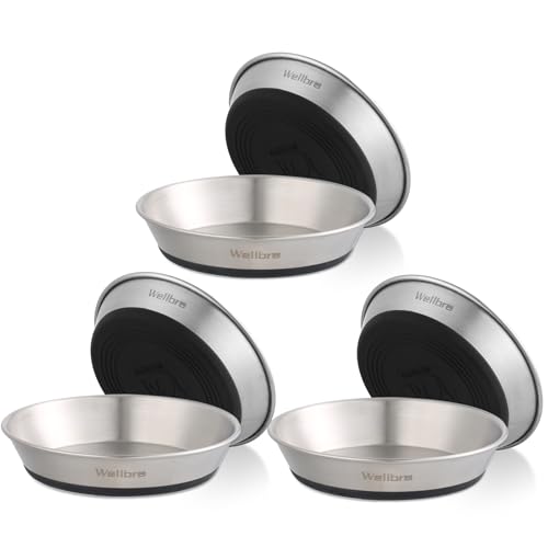 Cat Bowls, 6 Pcs Stainless Steel Bowls for Food and Water, Whisker Fatigue Shallow Non-Slip Cat Dishes Plates for Small Dog Puppies Cats - color: 6 Non-slip Bowls